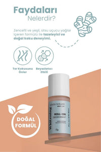 Natural Whitening Roll-On Deodorant, Underarm Odor Protection, 100% Natural and Vegan, 50 ml