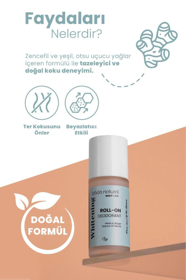 Natuurlijke roll-on deodorant, witmakend, anti-zweetgeur voor de oksels, 100% natuurlijk en vegan, 50 ml