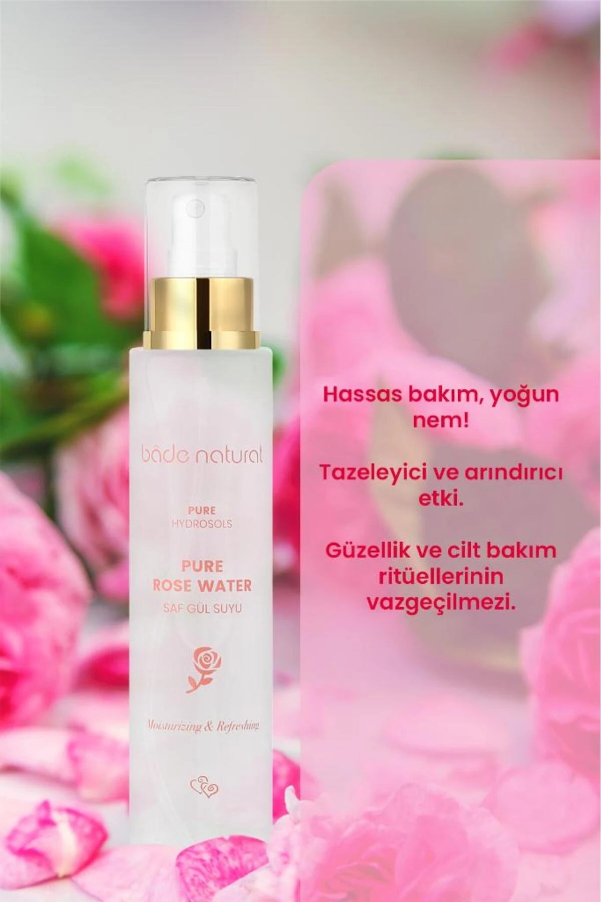 Rozenwater – Porieverfijnende, verhelderende en zuiverende toner, 100% natuurlijk en puur, 100 ml