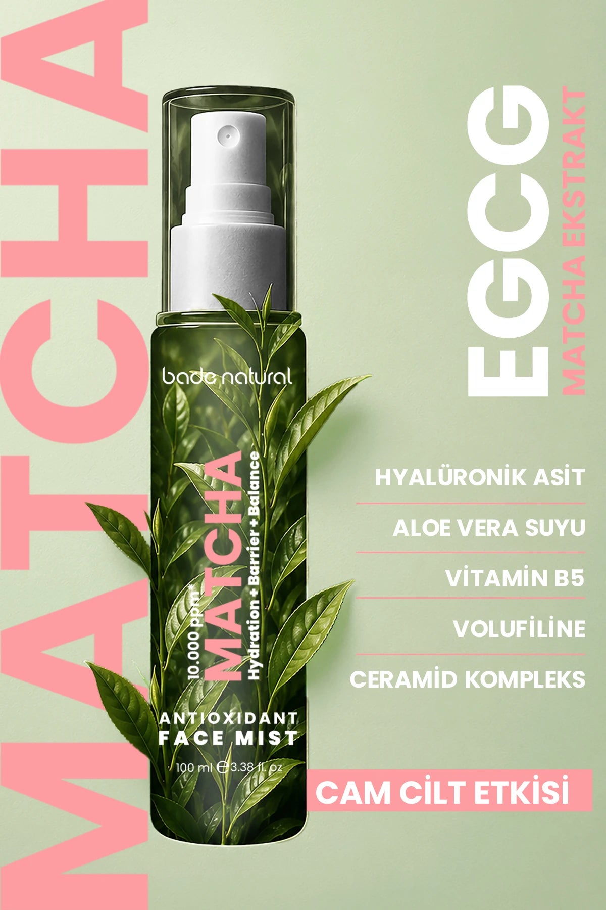 Matcha Antioxidant Glass Skin Intensief Hydraterende en Verfrissende Gezichtsspray, 100 ml